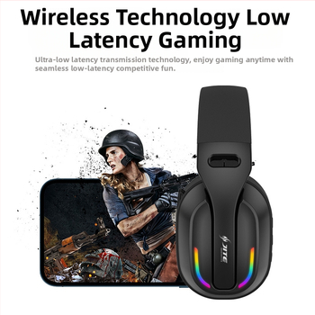 Bezdrôtové RGB herné slúchadlá s mikrofónom, 400 mAh batéria, 26 h výdrž, USB-C nabíjanie