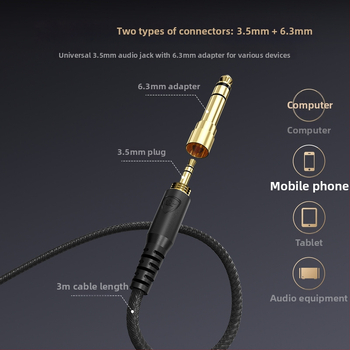 Wolfhound JT01x káblové monitorové slúchadlá na nahrávanie a živé vysielanie, 40 mm reproduktory, frekvenčný rozsah 20–20000 Hz, 3,5/6,3 mm konektor, 3 m kábel