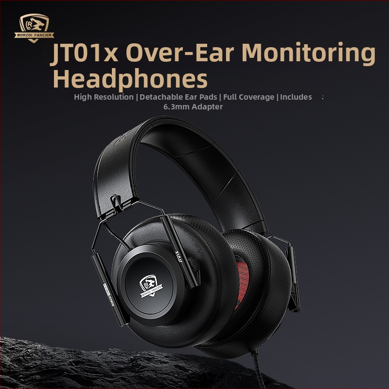 Wolfhound JT01x káblové monitorové slúchadlá na nahrávanie a živé vysielanie, 40 mm reproduktory, frekvenčný rozsah 20–20000 Hz, 3,5/6,3 mm konektor, 3 m kábel