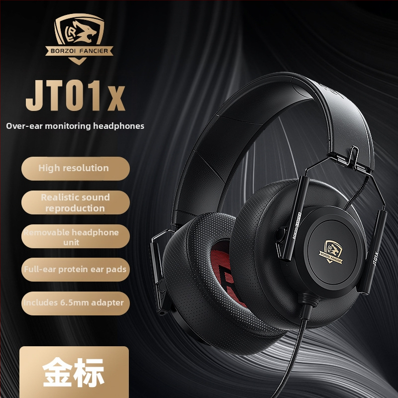 Wolfhound JT01x káblové monitorové slúchadlá na nahrávanie a živé vysielanie, 40 mm reproduktory, frekvenčný rozsah 20–20000 Hz, 3,5/6,3 mm konektor, 3 m kábel