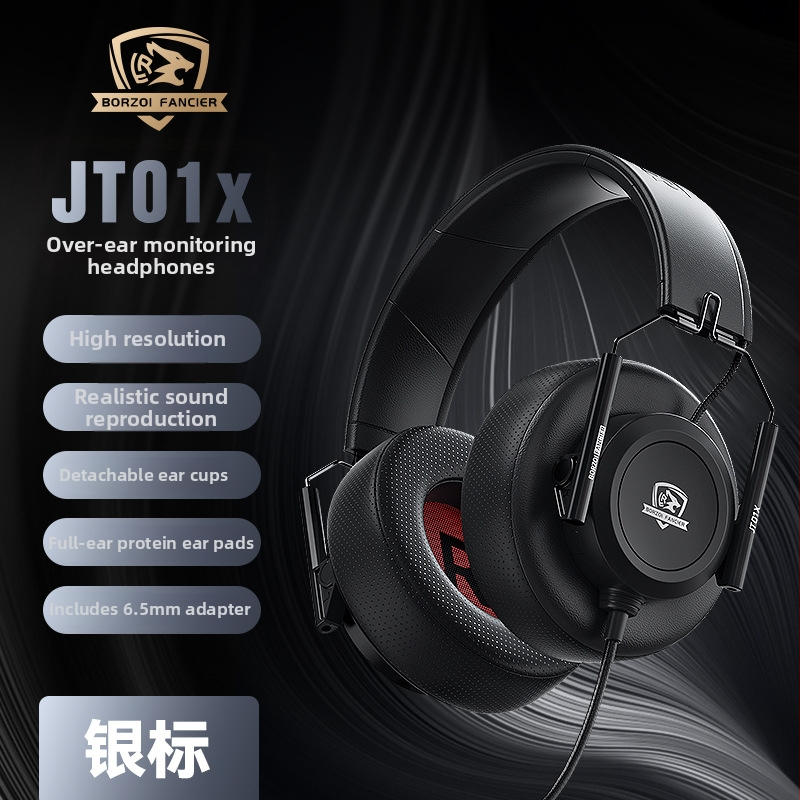 Wolfhound JT01x káblové monitorové slúchadlá na nahrávanie a živé vysielanie, 40 mm reproduktory, frekvenčný rozsah 20–20000 Hz, 3,5/6,3 mm konektor, 3 m kábel