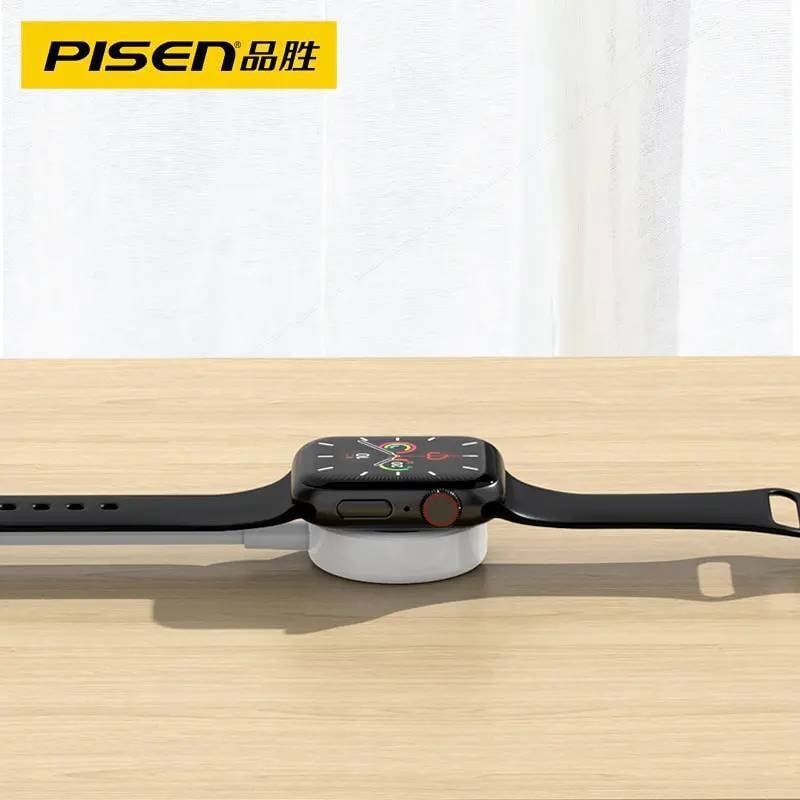 Pisen 2-v-1 Bezdrôtová Nabíjačka na Apple Watch – Stojan, Magnetické Nabíjanie, 5W, QC2.0, Kompatibilný so Series 7/6/SE