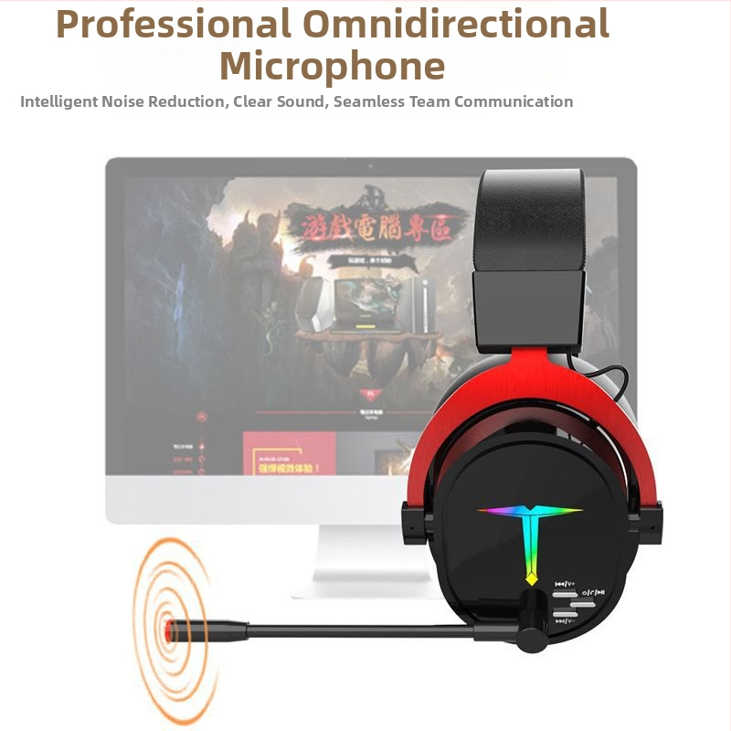 Bezdrôtové slúchadlá na hlavu s mikrofónom pre esporty, Bluetooth, kompatibilné s PC i telefónom, 2,4 GHz