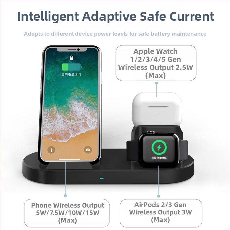 Tri-u-jednom bežični punjač 15W za Apple Watch i slušalice uz punjačku stanicu, USB-C, QC3.0