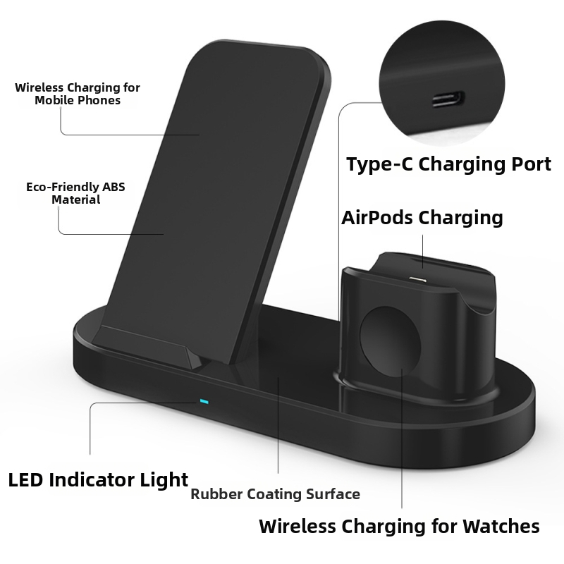 Tri-u-jednom bežični punjač 15W za Apple Watch i slušalice uz punjačku stanicu, USB-C, QC3.0