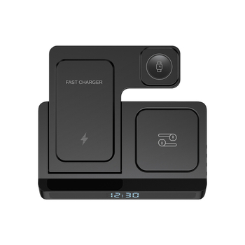 4-v-1 bezdrôtová nabíjačka na hodinky s stojanom, 18W rýchle nabíjanie, skladací multifunkčný stojan s digitálnym displejom