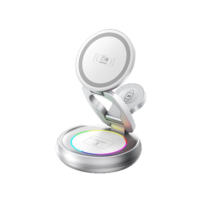 Remax 3-in-1 μαγνητικό ασύρματο φορτιστή για iPhone, Apple Watch και AirPods — Qi2, έως 15W, μαγνητική φόρτιση, αναδιπλούμενος σχεδιασμός