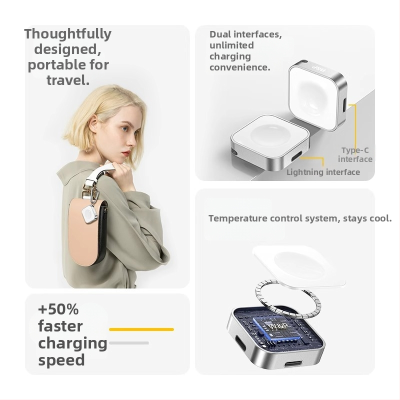 W&P magnetické rýchlo nabíjacie stojan pre Apple Watch S10 / Séria 8–9, 5W, 0.5A, QC4.0