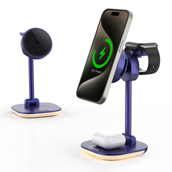 Qi2.2 4-v-1 Bezdrôtová nabíjačka, skladacia LED nočná lampa a držiak na telefón, 15W max, magnetické nabíjanie