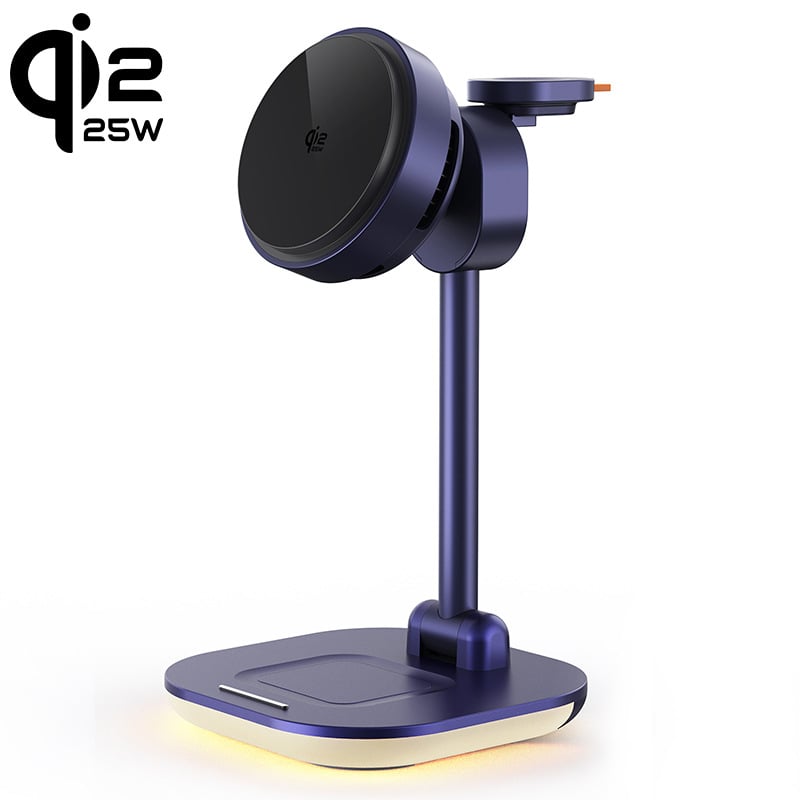 Qi2.2 4-v-1 Bezdrôtová nabíjačka, skladacia LED nočná lampa a držiak na telefón, 15W max, magnetické nabíjanie