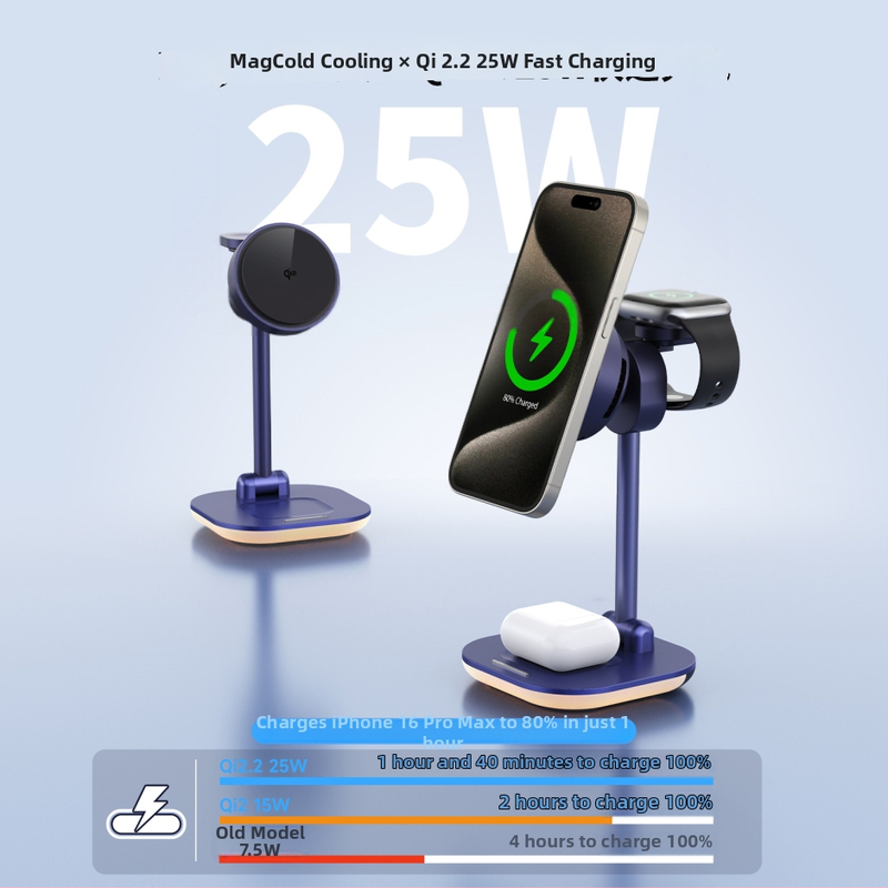 Qi2.2 4-v-1 Bezdrôtová nabíjačka, skladacia LED nočná lampa a držiak na telefón, 15W max, magnetické nabíjanie
