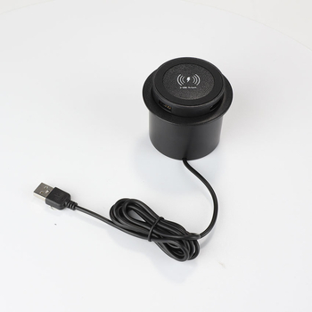 Vstavaný 3-v-1 bezdrôtový nabíjač pre nábytok (nočná stolík, pohovka, kancelársky nábytok) – Qi 5W/7.5W/10W/15W, vstup QC3.0 9V2A, USB výstup 5W×2
