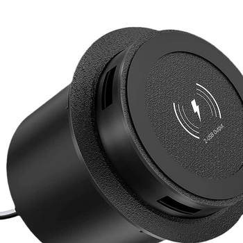 Vstavaný 3-v-1 bezdrôtový nabíjač pre nábytok (nočná stolík, pohovka, kancelársky nábytok) – Qi 5W/7.5W/10W/15W, vstup QC3.0 9V2A, USB výstup 5W×2