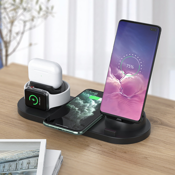 Šesť v jednom bezdrôtová nabíjačka pre Apple iPhone, hodinky a slúchadlá — celkový výkon 23W, bezdrôtové nabíjanie 15W, QC 3.0 rýchle nabíjanie