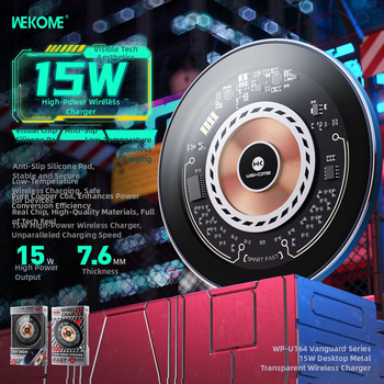15W bezdrôtová nabíjačka pre iPhone 15, kovová konštrukcia, kruhový priehľadný dizajn, magnetické nabíjanie