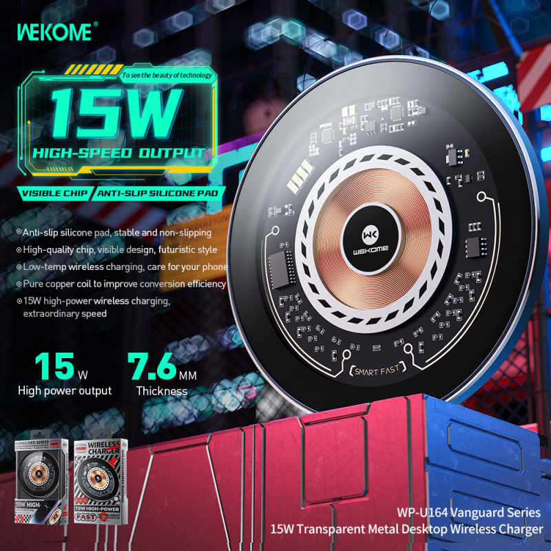 15W bezdrôtová nabíjačka pre iPhone 15, kovová konštrukcia, kruhový priehľadný dizajn, magnetické nabíjanie