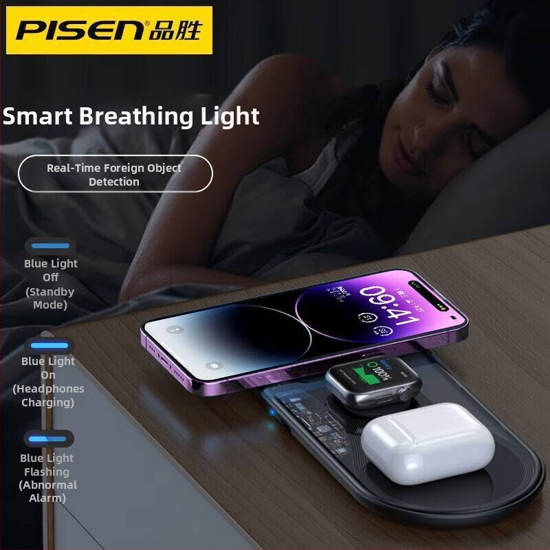 Trojvazný bezdrôtový nabíjač WX03XY-C40 s PD, 15W, univerzálny nabíjač pre telefón a hodinky