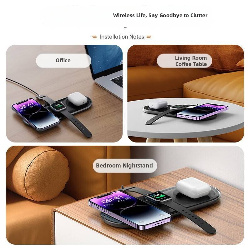 Trojvazný bezdrôtový nabíjač WX03XY-C40 s PD, 15W, univerzálny nabíjač pre telefón a hodinky