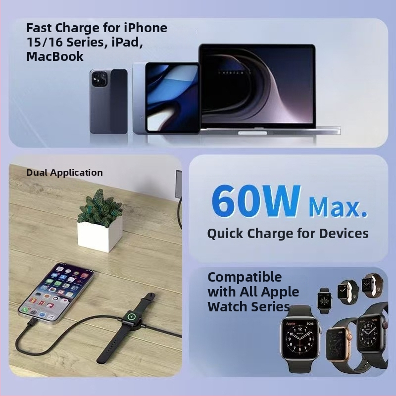 L5s 2 v 1 nabíjací kábel pre telefón a Apple Watch | Qi bezdrôtové nabíjanie, 5W, dĺžka 1 m