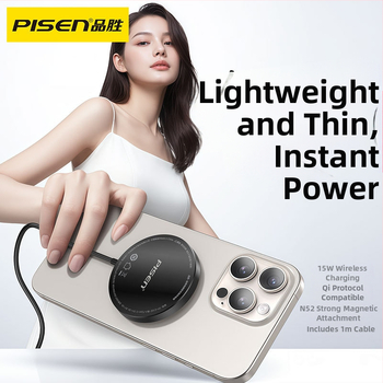 Bezdrôtová nabíjačka s zabudovaným káblom 1 m – 15W, Qi protokol, N52 magnet