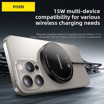 Bezdrôtová nabíjačka s zabudovaným káblom 1 m – 15W, Qi protokol, N52 magnet