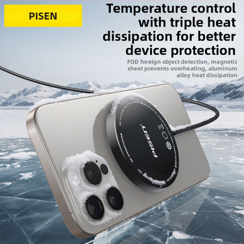 Bezdrôtová nabíjačka s zabudovaným káblom 1 m – 15W, Qi protokol, N52 magnet