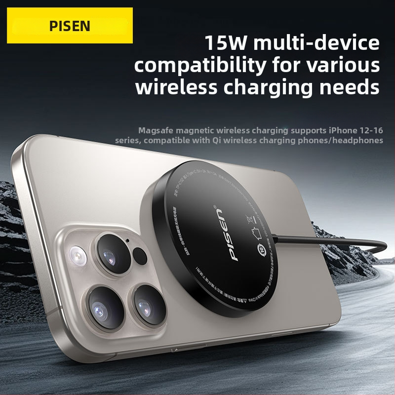 Bezdrôtová nabíjačka s zabudovaným káblom 1 m – 15W, Qi protokol, N52 magnet