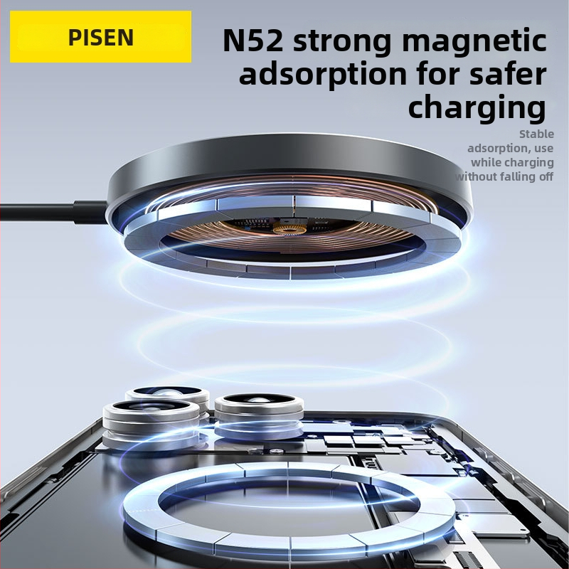 Bezdrôtová nabíjačka s zabudovaným káblom 1 m – 15W, Qi protokol, N52 magnet