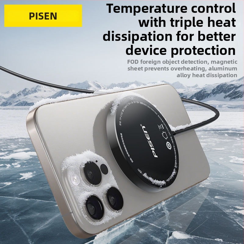 Bezdrôtová nabíjačka s zabudovaným káblom 1 m – 15W, Qi protokol, N52 magnet