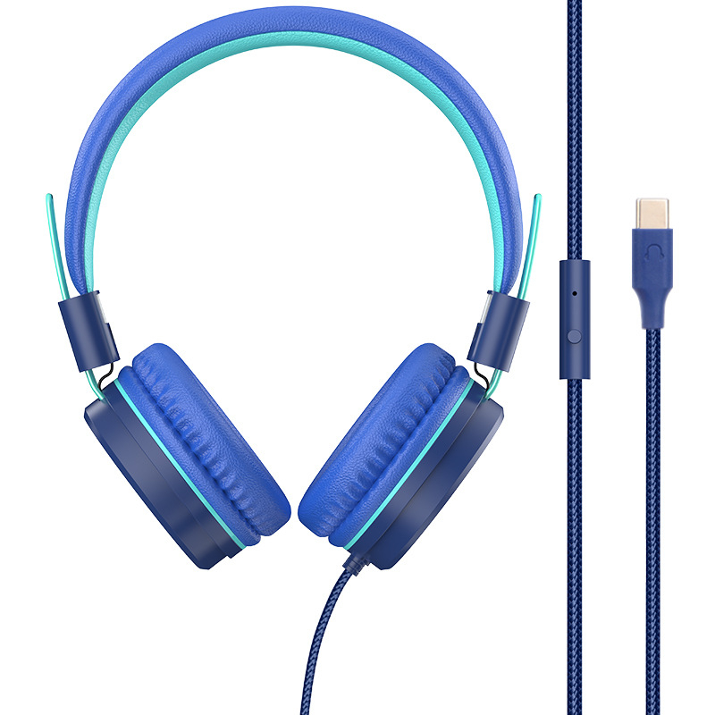 Vodiace slúchadlá pre študentov a deti, nastaviteľné a skladacie, s mikrofónom pre online vyučovanie — 40 mm reproduktory, impedance 32 Ω, frekvenčný rozsah 20–20000 Hz, USB-C a 3,5 mm konektor