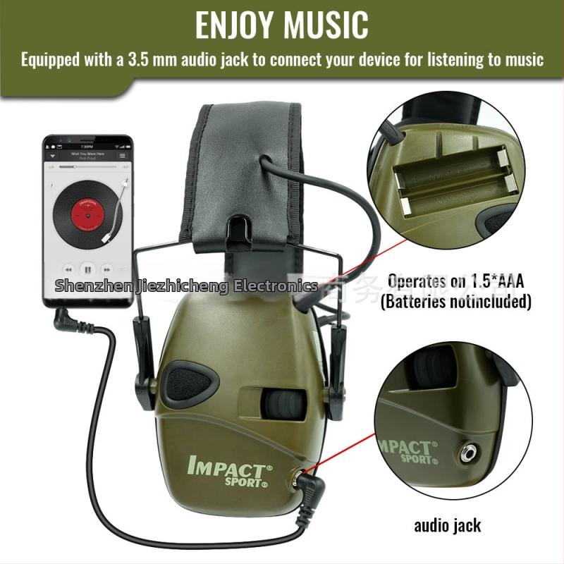 Elektroniskas ausu aizsargs galvas stiprināšanai medībām, ar skaņas uztveri un trokšņa samazināšanu