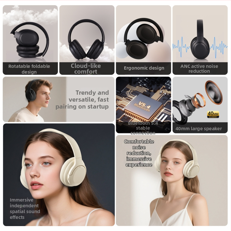 Esportové bezdrôtové slúchadlá Bluetooth s ANC, over-ear dizajn, Bluetooth 5.4, dojazd 10 m, výdrž batérie >8 h, stereo