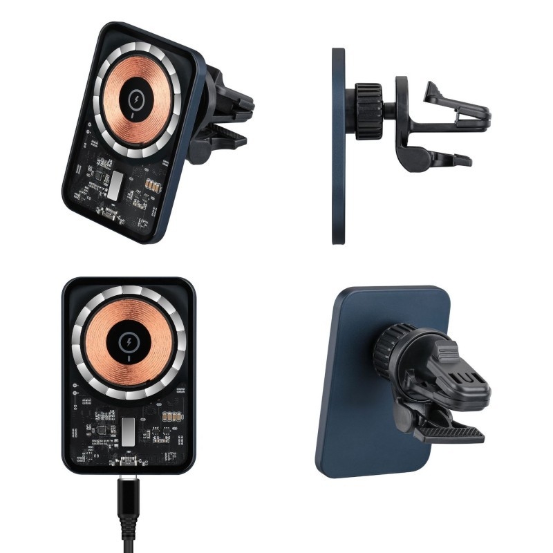 Magnetski bežični punjač za auto s držačem za telefon u otvoru ventilacije, 15W brzo punjenje QC+PD, 9V2A/5V2.4A