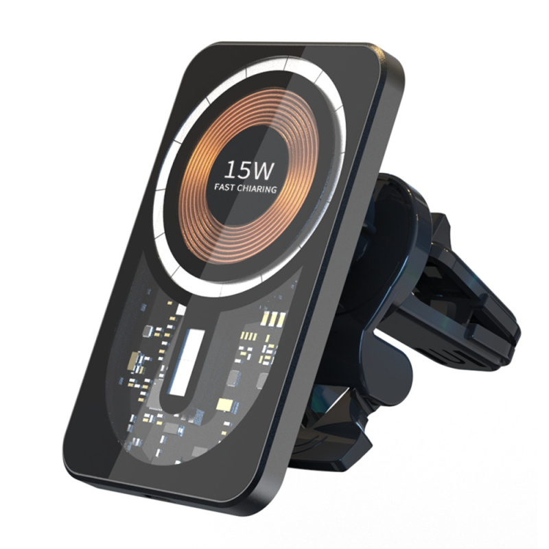 Magnetski bežični punjač za auto s držačem za telefon u otvoru ventilacije, 15W brzo punjenje QC+PD, 9V2A/5V2.4A