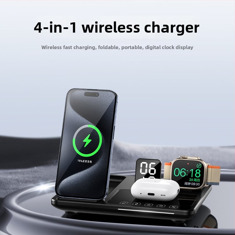 Nothing Bezdrôtová nabíjačka štyroch v jednom s stolovým sklápacím držiakom – 15W QC 3.0 rýchle bezdrôtové nabíjanie, 2A výstup