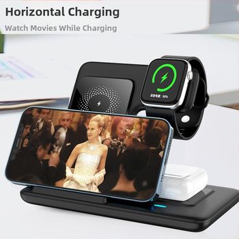 3 v 1 bezdrôtový stolný stojan pre iPhone, slúchadlá a Apple Watch – skladací PD magnetický nabíjač, 15W