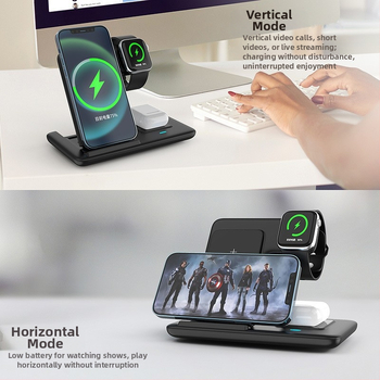 3 v 1 bezdrôtový stolný stojan pre iPhone, slúchadlá a Apple Watch – skladací PD magnetický nabíjač, 15W