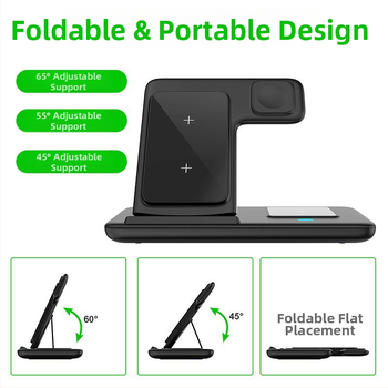 3 v 1 bezdrôtový stolný stojan pre iPhone, slúchadlá a Apple Watch – skladací PD magnetický nabíjač, 15W