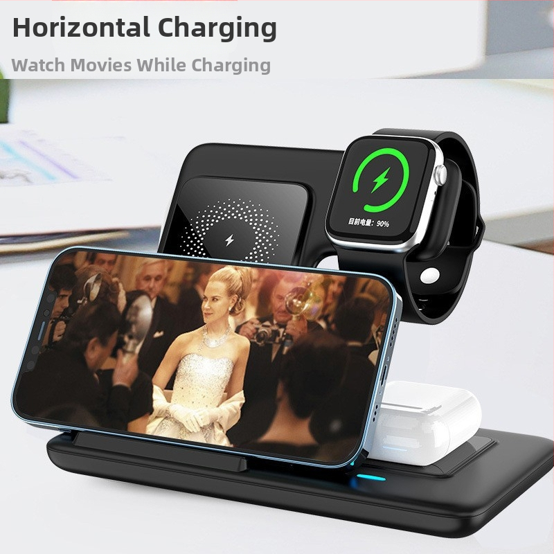 3 v 1 bezdrôtový stolný stojan pre iPhone, slúchadlá a Apple Watch – skladací PD magnetický nabíjač, 15W