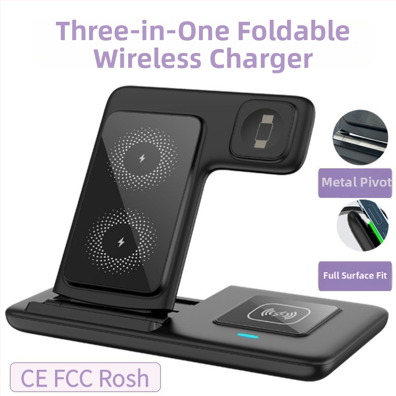 3 v 1 bezdrôtový stolný stojan pre iPhone, slúchadlá a Apple Watch – skladací PD magnetický nabíjač, 15W