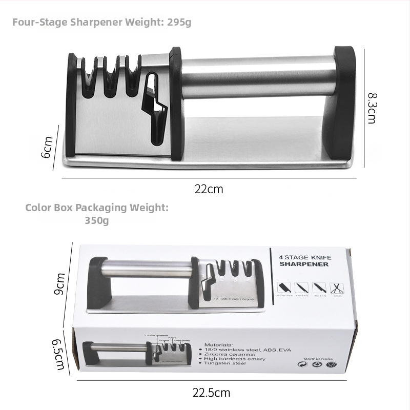 4-v-1 brúsič nožov, ručný kuchynský nástroj, s wolfrámovou oceľou a diamantovou brúsnou plochou