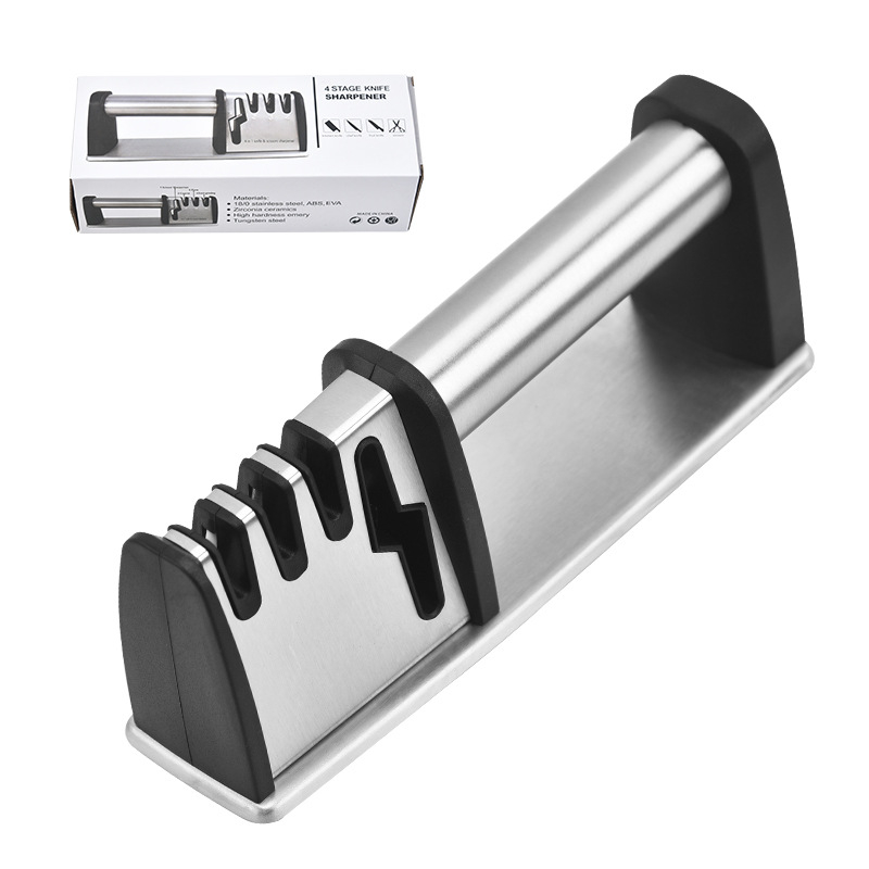 4-v-1 brúsič nožov, ručný kuchynský nástroj, s wolfrámovou oceľou a diamantovou brúsnou plochou