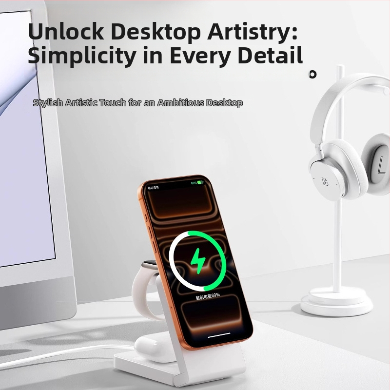 3-in-1 vezeték nélküli töltő mágneses gyors töltéssel és teleszkópos állvánnyal iPhone-hoz - 25W, 5A, Testreszabás támogatott