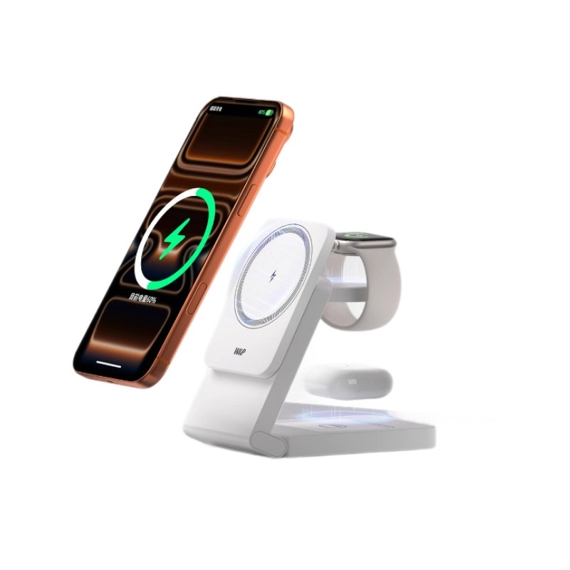 3-in-1 vezeték nélküli töltő mágneses gyors töltéssel és teleszkópos állvánnyal iPhone-hoz - 25W, 5A, Testreszabás támogatott