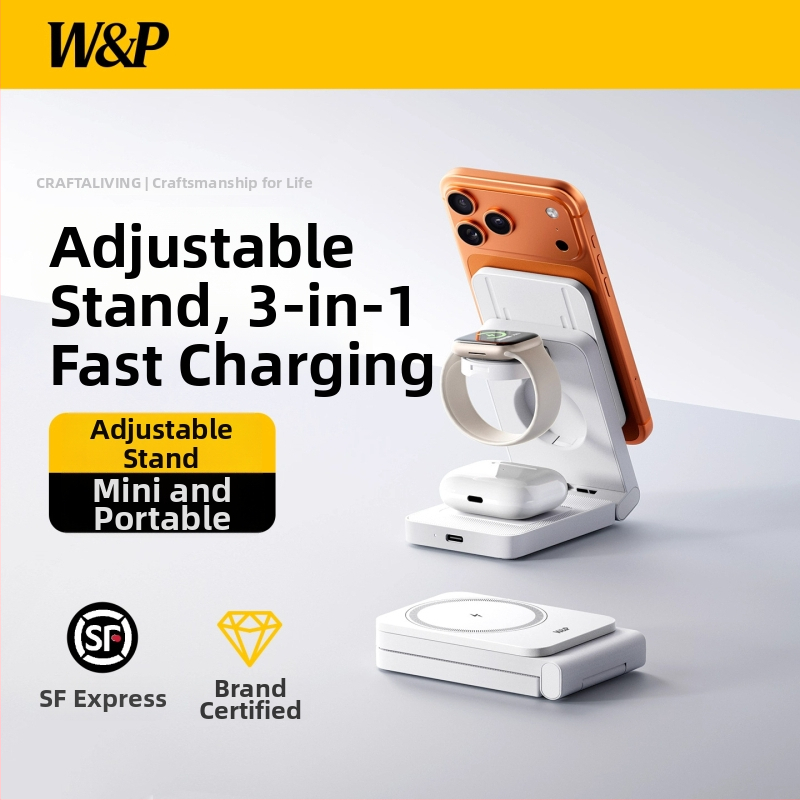 3-in-1 vezeték nélküli töltő mágneses gyors töltéssel és teleszkópos állvánnyal iPhone-hoz - 25W, 5A, Testreszabás támogatott