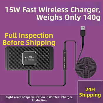 Bezdrôtová nabíjačka do auta 15W USB rýchle nabíjanie QC3.0, 2A výstup, plochá protišmyková podložka
