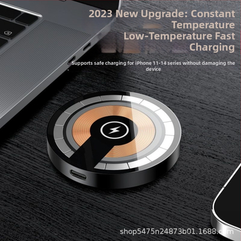 15W transparentná kruhová magnetická bezdrôtová autonabíjačka pre iPhone 15 – rýchle bezdrôtové nabíjanie