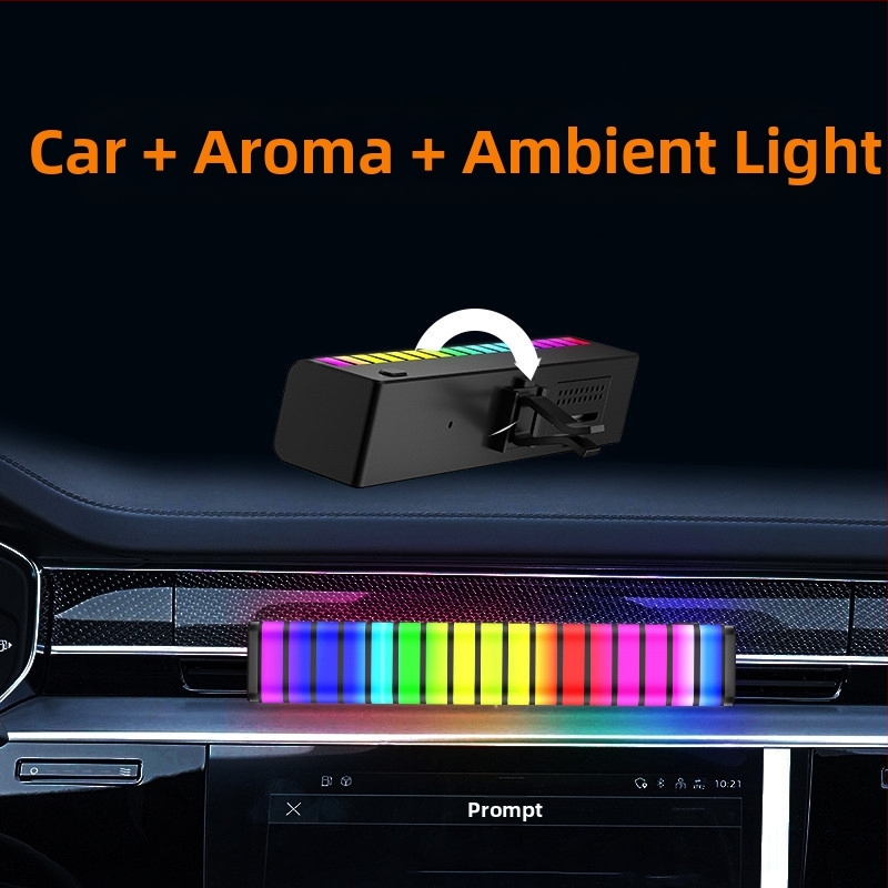 Automobiļu LED apkārtnes gaisma ar mūzikas spektra sensoru un balss vadību, taisnstūra lampas korpuss, PVC abažūrs, PVC pamatne, 5V barošana