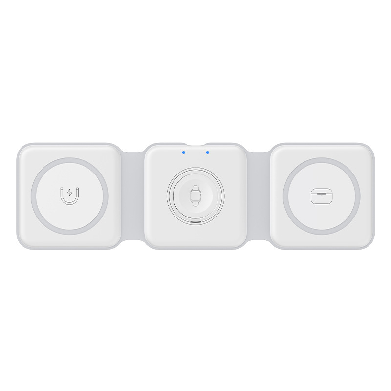 Három-in-1 összecsukható mágneses vezeték nélküli töltő, 15W max, QC3.0, CE/FCC/RoHS tanúsítványok