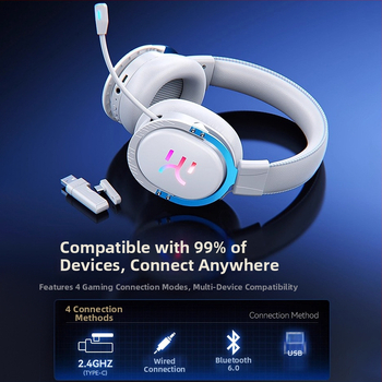 Căști de gaming cu conectivitate duală Bluetooth și USB/3,5 mm, difuzoare de 50 mm, răspuns în frecvență 20 Hz–15 kHz, sensibilitate 108 dB, microfon încorporat